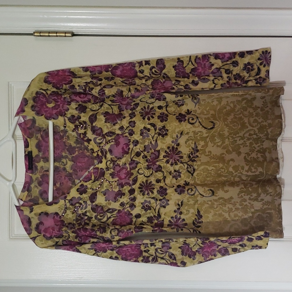 Nally and Miller floral v neck top women's med long sleeves